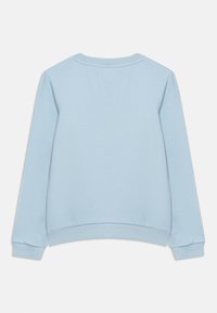 Μακρυμάνικο φούτερ σε ανοιχτό μπλε χρώμα με ριμπ τελειώματα στα μανίκια και στη μέση, εμφανίζεται από πίσω σε ένα απλό λευκό φόντο.