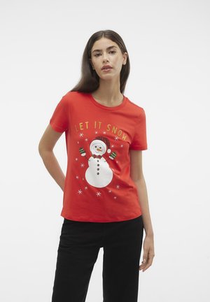 Vero Moda VMFRANCIS XMAS - Nyomott mintás póló - high risk red