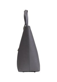 Borsa a tracolla in pelle grigia con forma triangolare, manico superiore singolo e texture sottile. Nessun hardware o accenti visibili.
