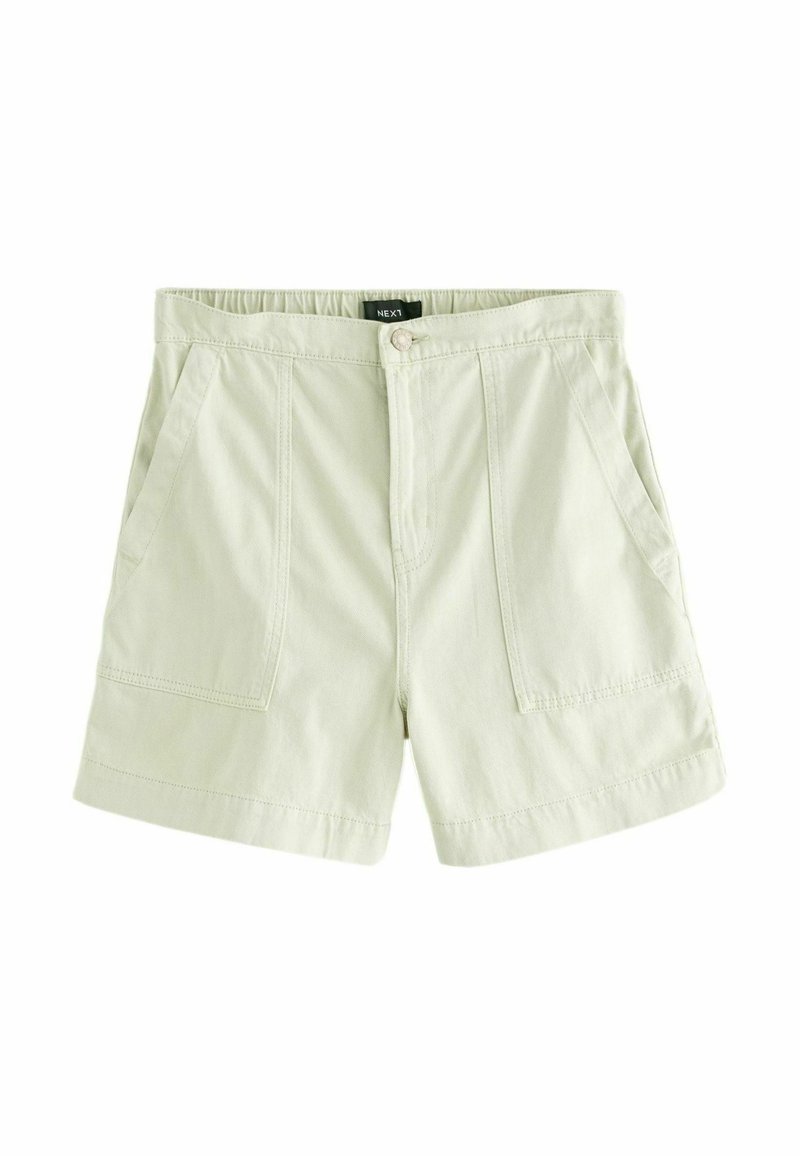 Lysgrønne shorts lavet af bomuld med flad front, to forlommer og knaplukning. Har en behagelig elastisk talje.