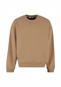 Brun sweatshirt lavet af blødt stof, med crew neck, lange ærmer og ribbede manchetter, i en afslappet pasform uden synlige mønstre.