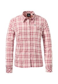 Hemd in pink-weißem Karomuster, aus leichtem Stoff gefertigt, mit Kragen, langen Ärmeln und Logodetail auf der Brust.