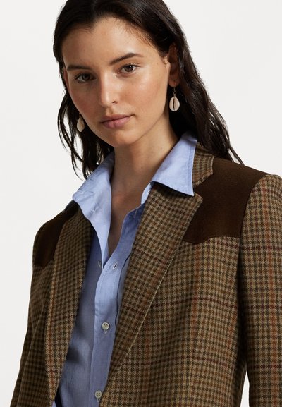 Polo Ralph Lauren SUEDE TRIM PLAID WOOL BLAZER - Blézer - olive