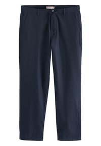 Tumesinised kergekaalulised püksid, valmistatud pehmest kangast. Varustatud nööpkinnituse, esi taskute ja paelaga vöökohaga. Lõigatud sirgete jalgadega.