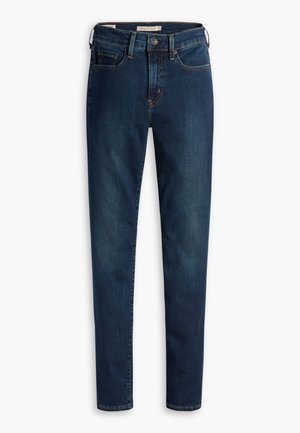 Mørkeblå denimjeans med slim fit, standard fem-lomme-design og klassisk knappestenging med beltehemper.