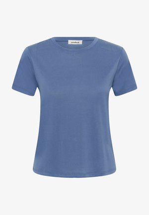 Blue short-sleeve T-shirt in a smooth fabric. Classic crew neck design with clean stitching and a relaxed fit. No patterns or accents visible.