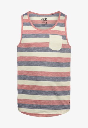 Stribet tanktop i rød, marineblå og creme. Har en rund halsudskæring, en lomme på venstre bryst og en løs pasform. Blødt, struktureret stof.