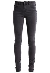 Tmavě šedé skinny džíny ze směsi bavlny, s vysokým pasem, pěti kapsami a předním zapínáním na knoflík s poutky na opasek.