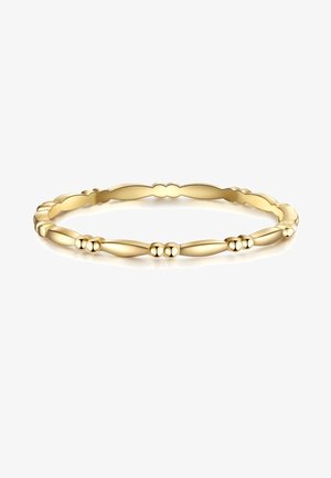 Bracelet jonc fin en or avec des segments alternés d'ovales allongés lisses et de petites perles rondes, présenté sur un fond blanc.
