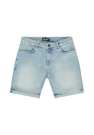 Lichtblauwe denimshorts met omgeslagen boordjes, knoop- en ritssluiting aan de voorkant, riemlussen en vijf zakken, met het label Cars Jeans.