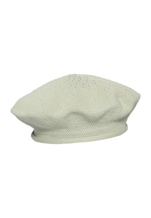 Light beige knitted beret with a textured, ribbed pattern and a soft, rounded shape.