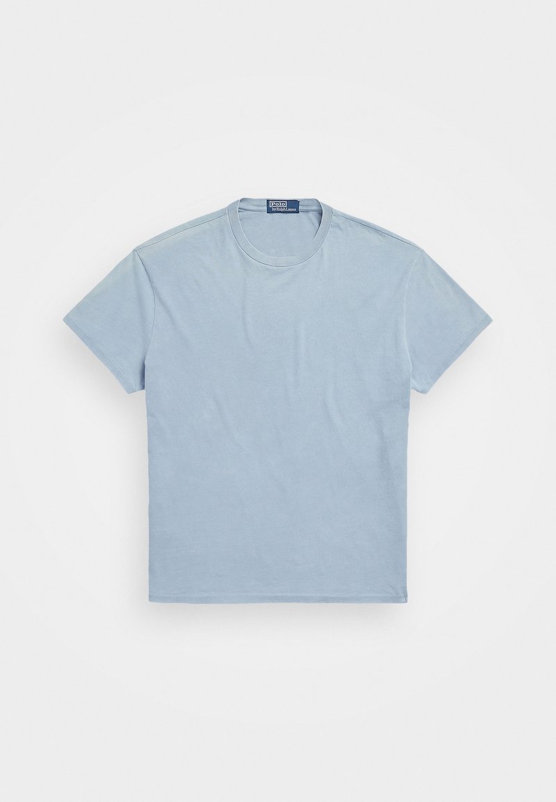 Light blue cotton t-shirt with a round neckline and short sleeves. Simple design, soft texture, no visible patterns or accents.
