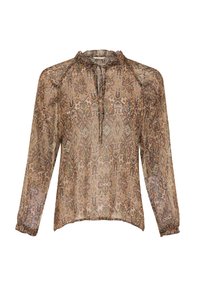 Gennemsigtig bluse i paisley-mønster, med en høj halsudskæring med flæsedetalje, lange ærmer med manchetter og en løs, svævende pasform.