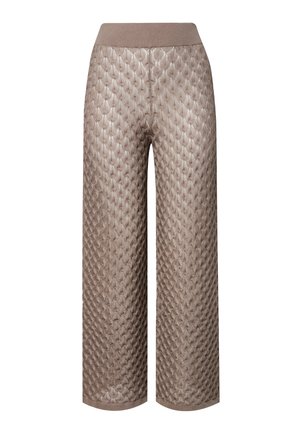 Φαρδιά παντελόνια σε απόχρωση ταουπ με υφασμένο, καπιτονέ μοτίβο και μονόχρωμη ζώνη στη μέση.