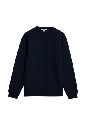 Marineblaue Sweatshirt mit strukturiertem Fischgrätenmuster, rundem Ausschnitt sowie gerippten Bündchen und Saum. Hergestellt aus weichem, strapazierfähigem Stoff.