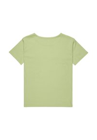 Koszulka z krótkim rękawem w jasnym zielonym kolorze, wykonana z bawełny, okrągły dekolt, gładki design, standardowy krój, bez widocznych logo ani ozdób.