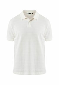 Witte polo shirt van gestructureerde stof, met een ribbelkraag, korte mouwen en subtiele horizontale strepen. Klassiek ontwerp.
