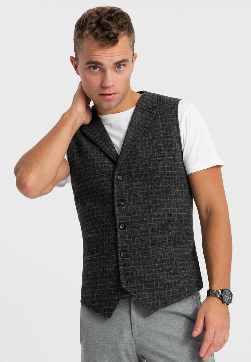 Ombre CHECKED WITH COLLAR - Chaleco de traje - graphite