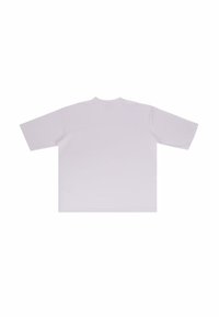 Hvid oversized t-shirt, korte ærmer, rund hals, glat bomuldsstof, ingen synlige logoer eller designs, almindelig bagside.