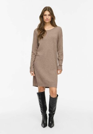 VILA, KNITTED DRESS VIRIL SHORT - Рокля тип пуловер - beige