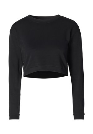 Zwarte cropped sweatshirt van zachte stof. Heeft lange mouwen, een ronde hals en een slim fit met een afgewerkte zoom.