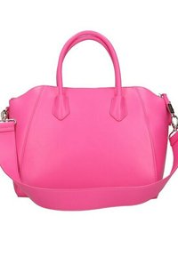 Borsa strutturata rosa con doppio manico e tracolla staccabile. Realizzata in materiale liscio; presenta una chiusura con zip e lati sagomati.