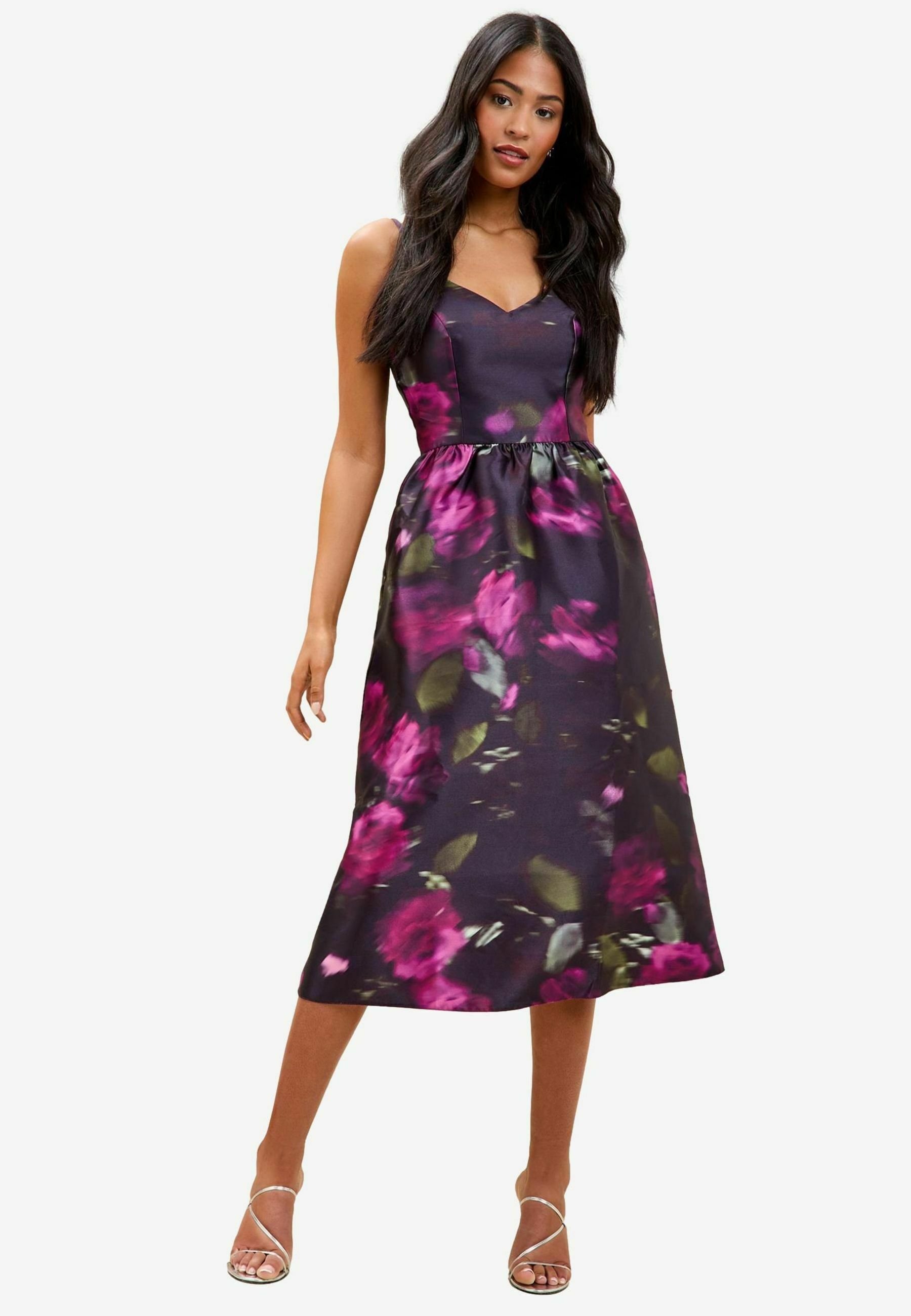 Long Plum Cocktail Dress Lipsy REGULAR FIT STRAPPY V-NECK FLORAL PROM  Cocktail Dress Party Dress Black Floral/purple Zalando