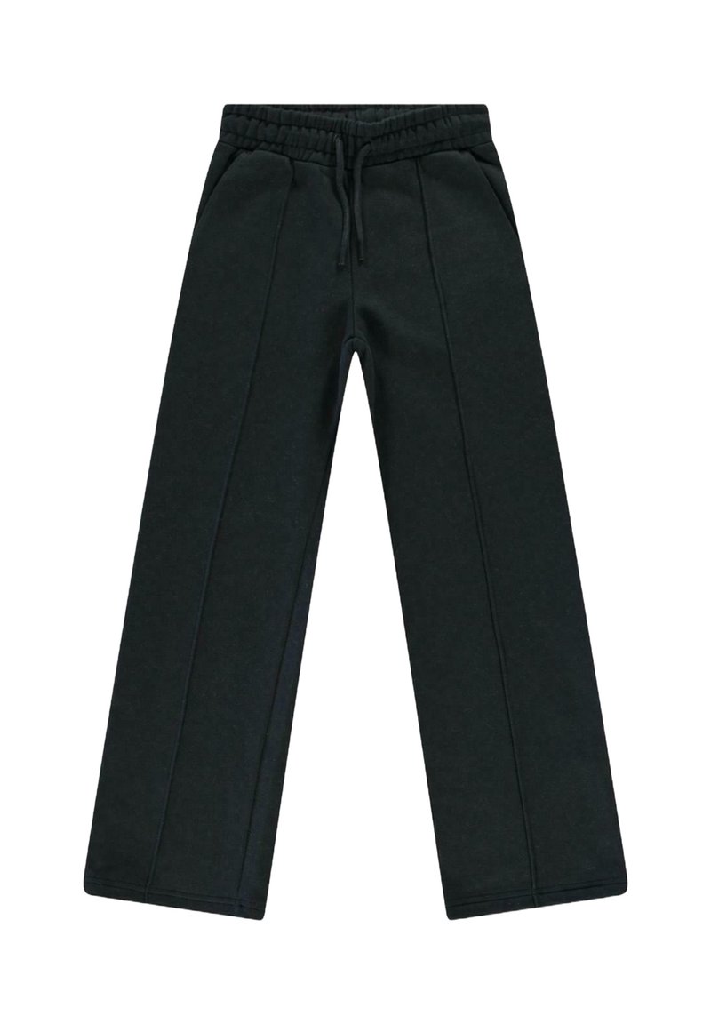 Zwarte sweatpants met een wijdpijpen ontwerp, gemaakt van een katoenmix, met een elastische tailleband en details langs de zijnaad.