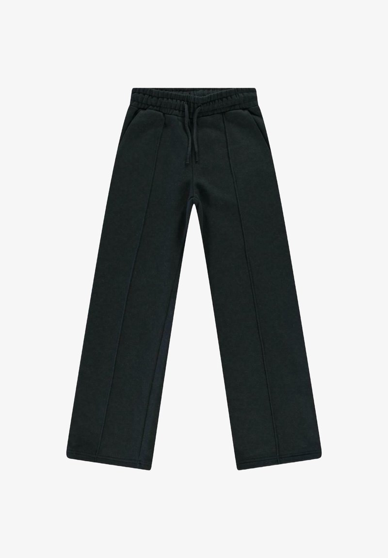 Zwarte sweatpants met een wijdpijpen ontwerp, gemaakt van een katoenmix, met een elastische tailleband en details langs de zijnaad.