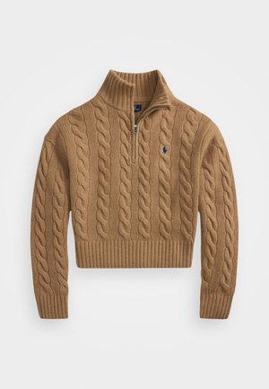 Polo Ralph Lauren CABLE WOOL CASHMERE HALF ZIP SWEATER - Pullover - camel