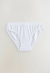 Weiße Baumwollunterhose mit weicher Textur, ausgestattet mit einem breiten elastischen Bund, der mit dem wiederholten "NEXT"-Logo versehen ist, entworfen für Komfort und Passform.