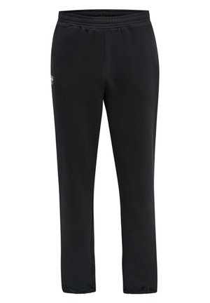 Pantaloni sportivi neri con una vita elasticizzata, gambe affusolate e un dettaglio del logo sul lato sinistro anteriore. Realizzati in un tessuto morbido e flessibile.
