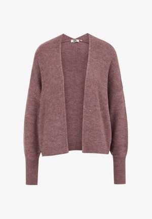 Cardigan ouvert en tissu côtelé doux. Présente une coupe ample, des manches longues et une couleur mauve. Sans boutons ni ornements.