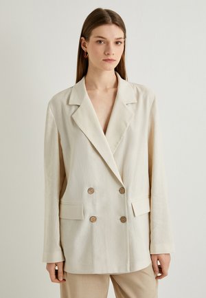 Pocket Detail Oversized Linen Mix Jacket - Kort kappa / rock - beige