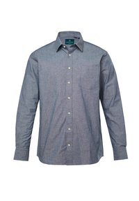 Camicia a maniche lunghe con bottoni, in un motivo a quadri blu e grigio. Realizzata in tessuto leggero, con taschino sul lato sinistro del petto e colletto.