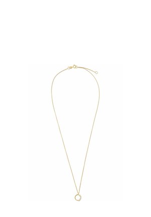 Goldkette mit rundem Anhänger und funkelnden Akzenten. Schlichtes Design mit glatter Oberfläche und verstellbarem Verschluss.