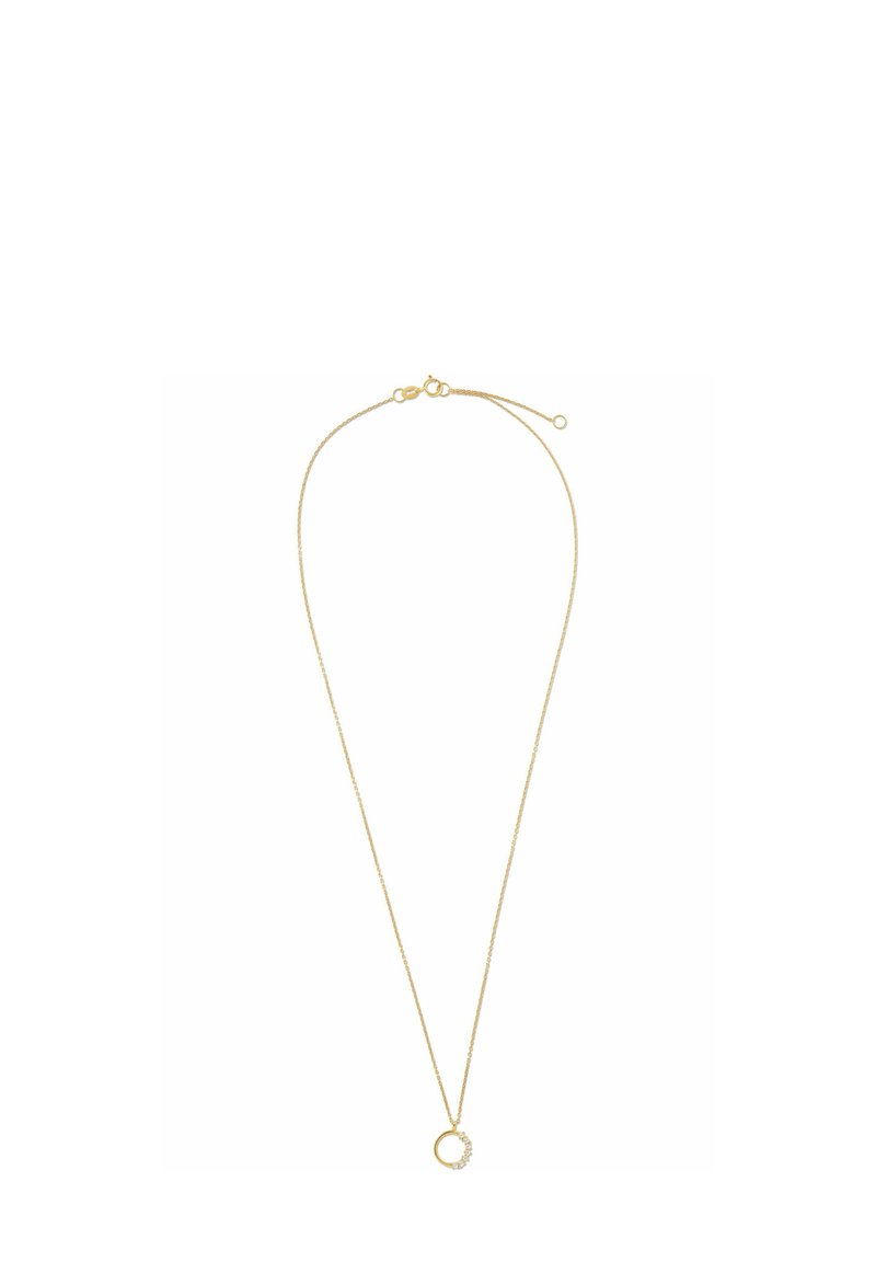 Collana in oro con un pendente circolare impreziosito da accenti luccicanti. Design semplice con una superficie liscia e chiusura regolabile.