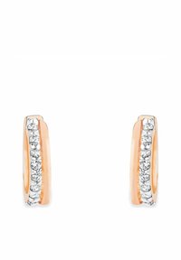 Roséguldcreoler med en silverkanal, som har en rad av klara, runda cubic zirconia-stenar längs ena sidan.