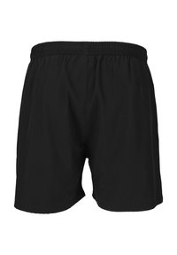 Sorte badeshorts med elastisk talje, let materiale og et enkelt design. Ingen synlige lommer eller mønstre.