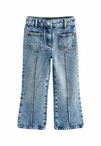Světlé modré džíny z denimu se střihy rovného nohavice, zapínáním na knoflík vpředu a čtyřmi kapsami. Obsahují jemné vyblednutí a detaily šití.