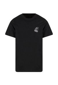Svart bomull t-skjorte med et lite hvitt kirsebærgrafikk med tallene 88. Klassisk crew neck og korte ermer.