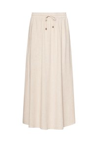 Lichtbeige, mid-length rok met een elastische tailleband en trekkoordsluiting, met een textiele stof en zonder patronen of zichtbare sluitingen.