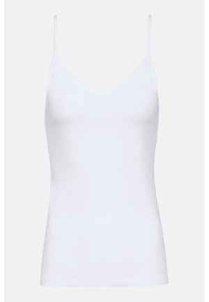 Witte top met dunne bandjes, V-halsontwerp, gemaakt van zachte stof, met een naadloze silhouet en minimalistische stijl.