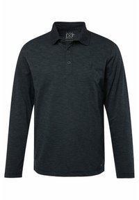 Langärmliges Poloshirt in Dunkelgrau, mit Kragen, Drei-Knopf-Leiste und dezenten Strukturen. Gesticktes Logo auf der Brust.