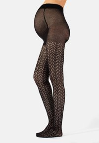 Medias negras con un diseño de espiga, textura semiopaca y una cinturilla elástica sólida. Estilo con pies y detalles texturizados.