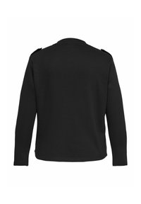 Veste noire à manches longues avec un dos uni et des épaulettes, présentée sur un fond blanc.