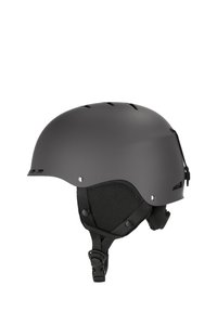 Sort mat hjelm med ventilationshuller, justerbar hagesnor og blødt polstret indre for komfort og beskyttelse under aktiviteter.