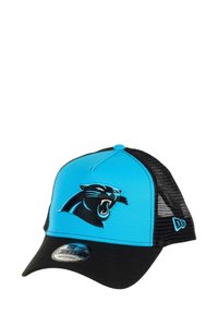 Blue and black adjustable cap with embroidered panther logo, structured front, mesh back, rounded visor, and a New Era sticker on the brim.
