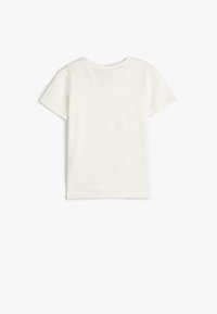 Hvid bomulds t-shirt med korte ærmer og rund hals. Glat tekstur, minimalistisk design, ingen synlige mønstre eller accenter. Vist fra bagvæg.