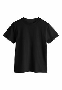 T-shirt nera in cotone con maniche corte e scollo rotondo. Tessuto liscio, design casual e orlo dritto. Senza motivi o dettagli.